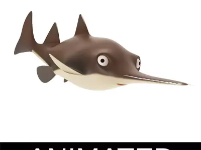 Large Tooth Saw Fish Animated Low-poly 3D model