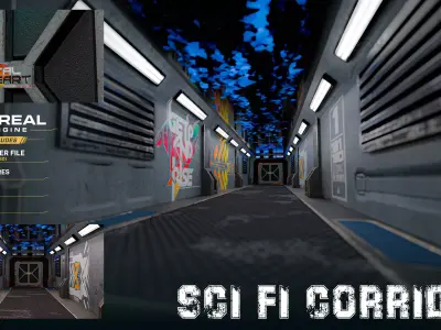 Sci-Fi Corridor Futuristic Hallway Unreal And Blender Low-poly 3D model