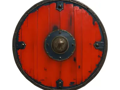 Realistic Red Viking Round Shield Low-poly 3D model