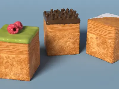 Cube Croissant Pastry with Three Toppings 3D model