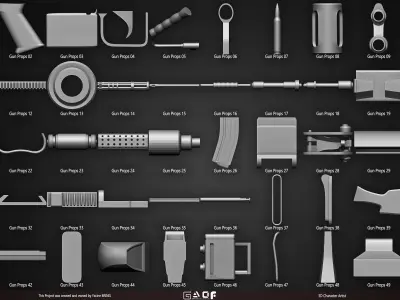 50 Gun Props IMM Brushes Volume 01 Low-poly 3D model