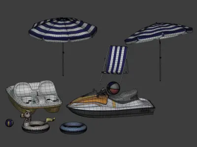 Summer Pack -- Umbrella Chair Jet-ski Pedal Boat Swim Ring Ball 3D model