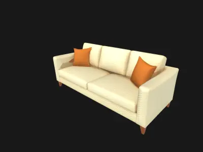 Modern Mid Century Beige Sofa Minimalist Living Room Furniture Low-poly 3D model