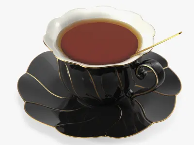 Tea Tableware Set with Cup Saucer and Pastry 3D model