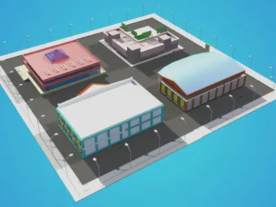  4 Shop Mall Model Collection Low Poly Low-poly 3D model