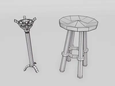 Medieval Torch Set Low-poly 3D model