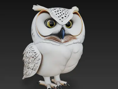 Owl White Realistic 3D Model - Low Poly Realistic Low-poly 3D model