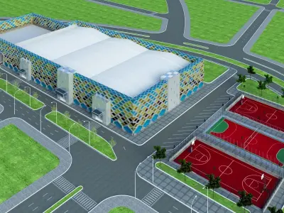 exhibition hall interior and exterior 3D model