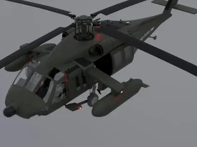 Black Hawk Helicopter With Pilots Low-poly 3D model