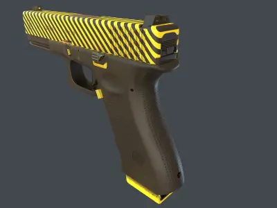 Yellow Glock 17 with magazine Low-poly 3D model