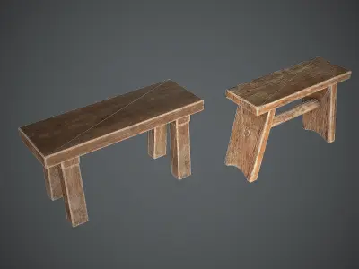 Bench Small Medieval Free low-poly 3D model