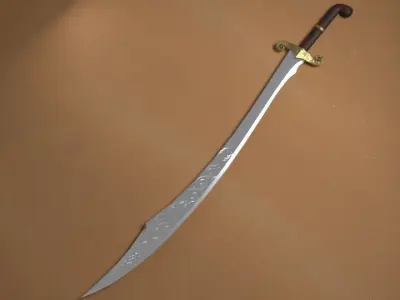 Scimitar sword with long handle Low-poly 3D model