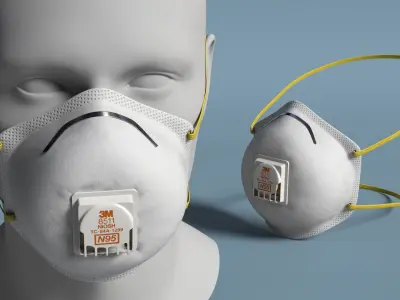 3M Cup Shape N95 Respirator Worn on Head 3D model