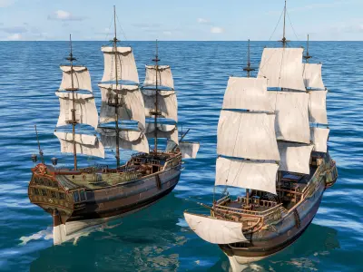 Pirate ship Low-poly 3D model