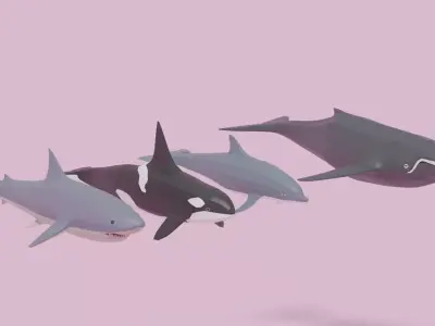 Cartoon Sea Animals Pack Low-poly 3D model