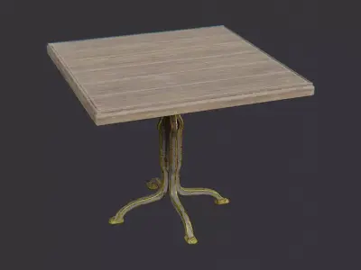 Wooden hotel restaurant table with a sturdy base Low-poly 3D model