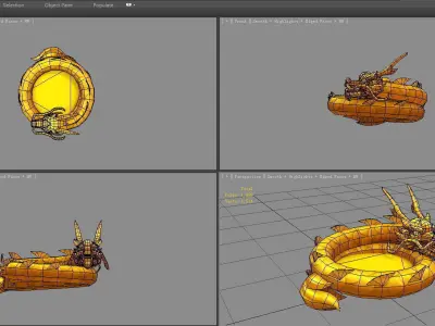 Cartoon Golden Dragon Circles Low-poly 3D model