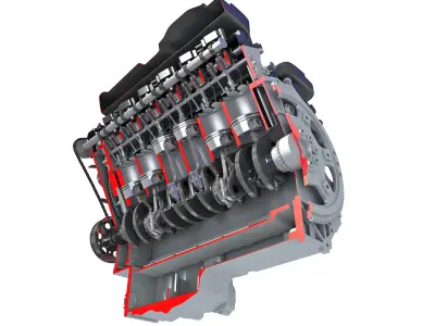Animated Cutaway V12 Engine 3D model