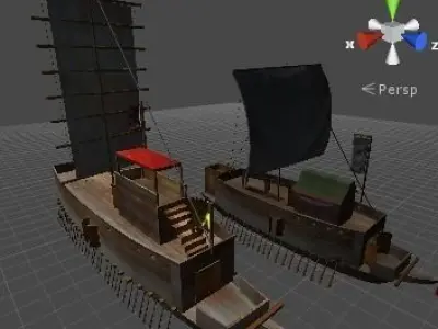 old samurai battle ship and old korea battle ship unity 3d Low-poly 3D model