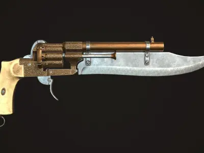 Gunblade Revolver Gilded Low-poly 3D model