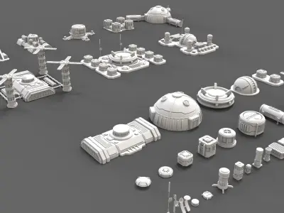 sci fi industrial objects 3 3D model