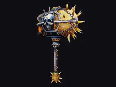 Hammer Mace Maul Bludgeon Mallet Sledgehammer Melee Skull Low-poly 3D model