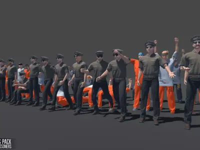 Characters pack - guards and prisoners Low-poly 3D model