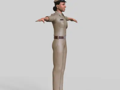 Police female Indian character Rigged Low-poly 3D model