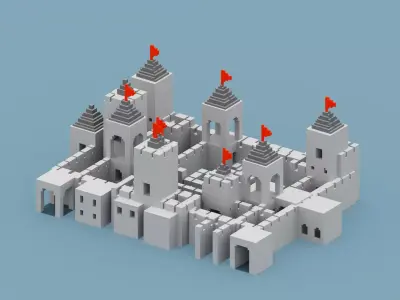 Voxel Castle Low-poly 3D model