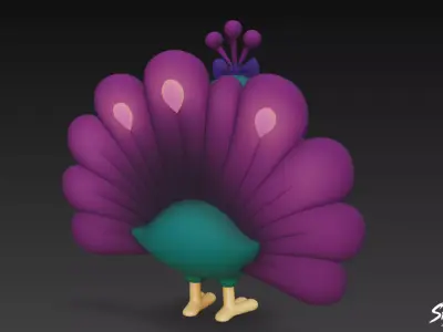 Cartoon Plush Peacock Low-poly 3D model