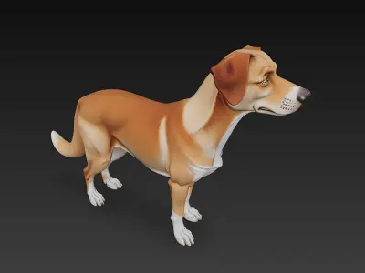 Dog Realistic 3D Model - Low Poly Realistic  Low-poly 3D model