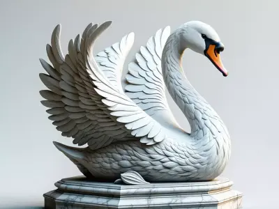 Elegant White Swan Marble Sculpture Low-poly 3D model