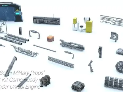 30 Sci Fi Military Props Modular Kit Game-Ready PBR Low-poly 3D model