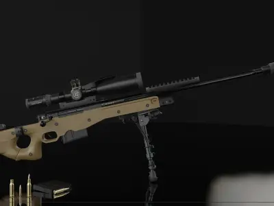 AWM Sniper Rifle game-ready 3D model Low-poly 3D model