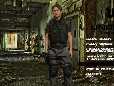 Zombie Hunter full rigged - game ready - animated Low-poly 3D model