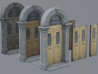 Wooden Door unpainted game asset Low-poly 3D model