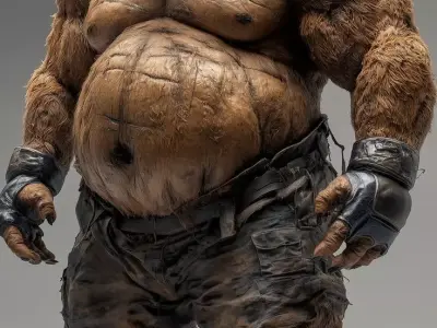 Massive Bear Warrior Anthropomorphic Grizzly Leather Gloves Low-poly 3D model