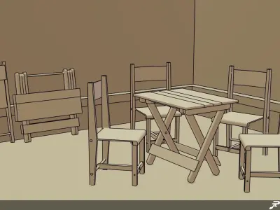 Folding Table and Chair Low-poly 3D model