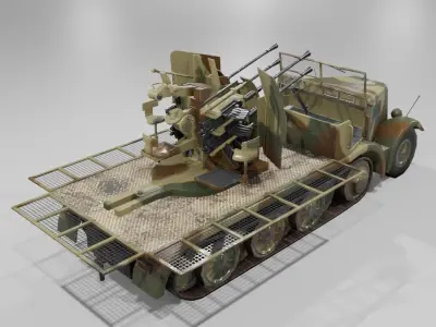   Sdkfz 7-1 Anti Aircraft Gun Low-poly 3D model