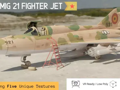 MiG 21 - Rigged and Animated - with Interior - M4 Low-poly 3D model