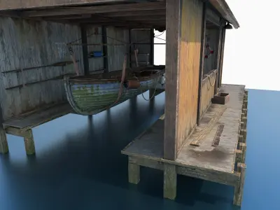 Boathouse hut on stilts 3D model