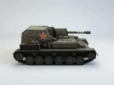 Low Poly SU-76 tank destroyer Low-poly 3D model
