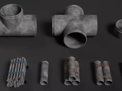 Modular Concrete Pipe Set Low-poly 3D model