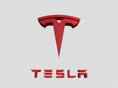 Tesla 3D Logo Design Realistic Red texture Low-poly 3D model