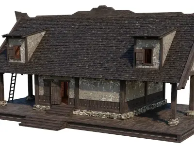 Old Medieval House Building 4K Textures GameReady 96 Low-poly 3D model