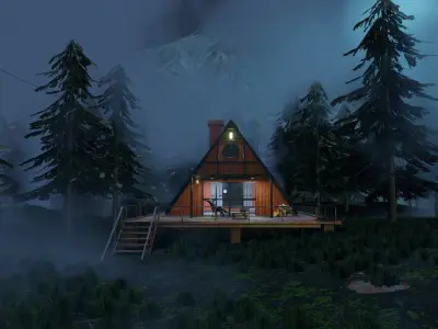 CABIN IN THE WOODS - VR WORLD - GAME READY Low-poly 3D model