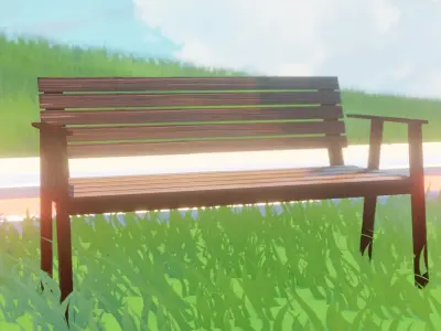 Park Bench Bank and Wooden Camellia 3D model