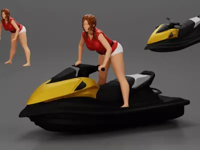 Beautiful girl riding standing up on a speeding jetski 3D print model