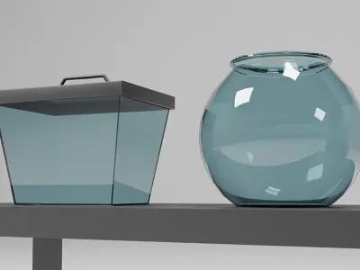 Aquarium tanks set for home fish and indoor decoration  Low-poly 3D model