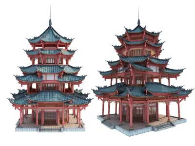 Chinese palace architecture Low-poly 3D model